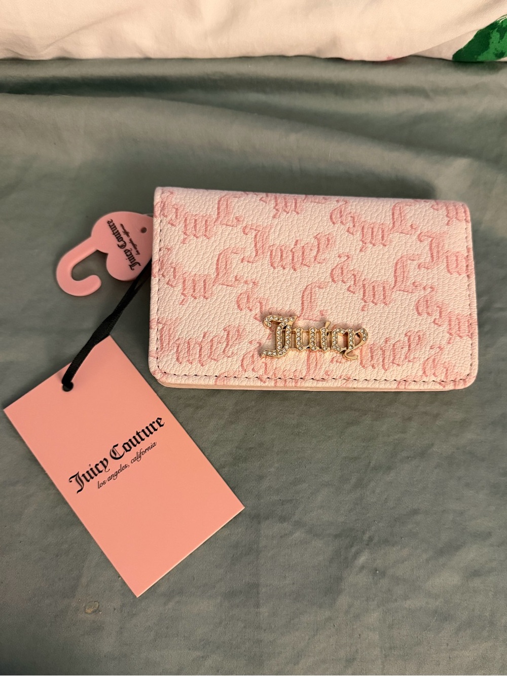 Juicy Couture Light Pink Logo Card Holder with Gold Emblem